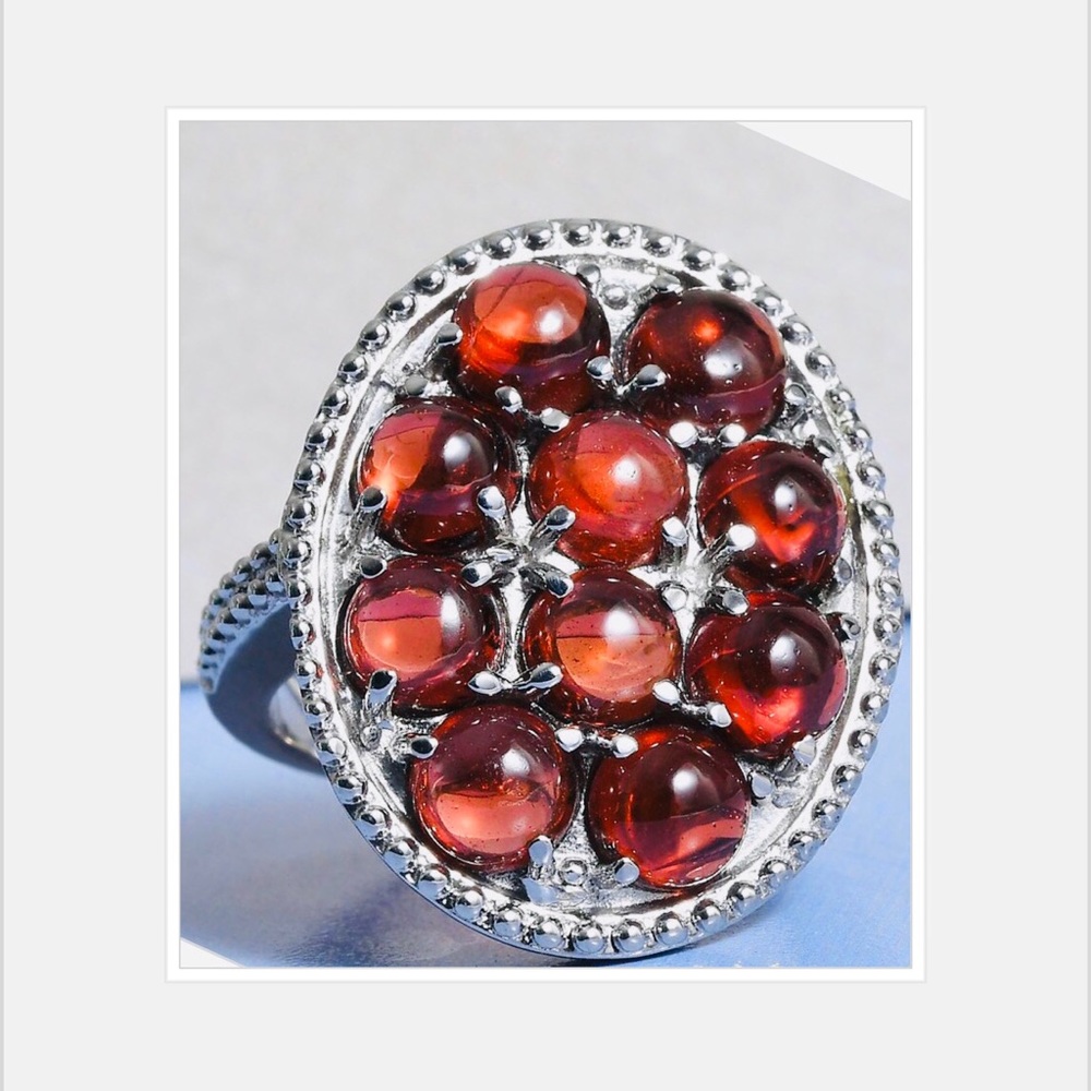 Cabochon Garnet Ring in Stainless Steel